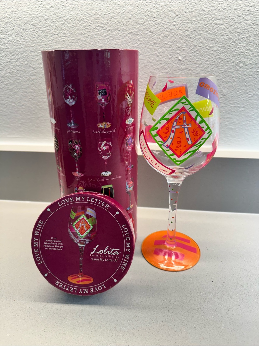 Lolita ‘Love my Letter A’ Wine Glass with Box
